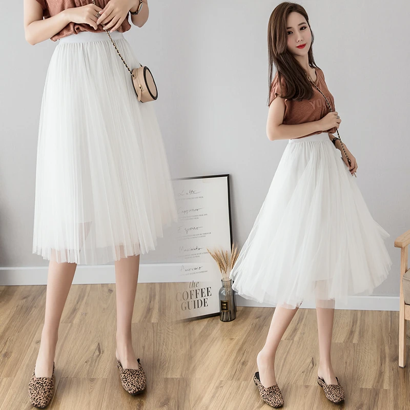 Женская плиссированная летняя юбка Повседневная однотонная фатиновая пачка