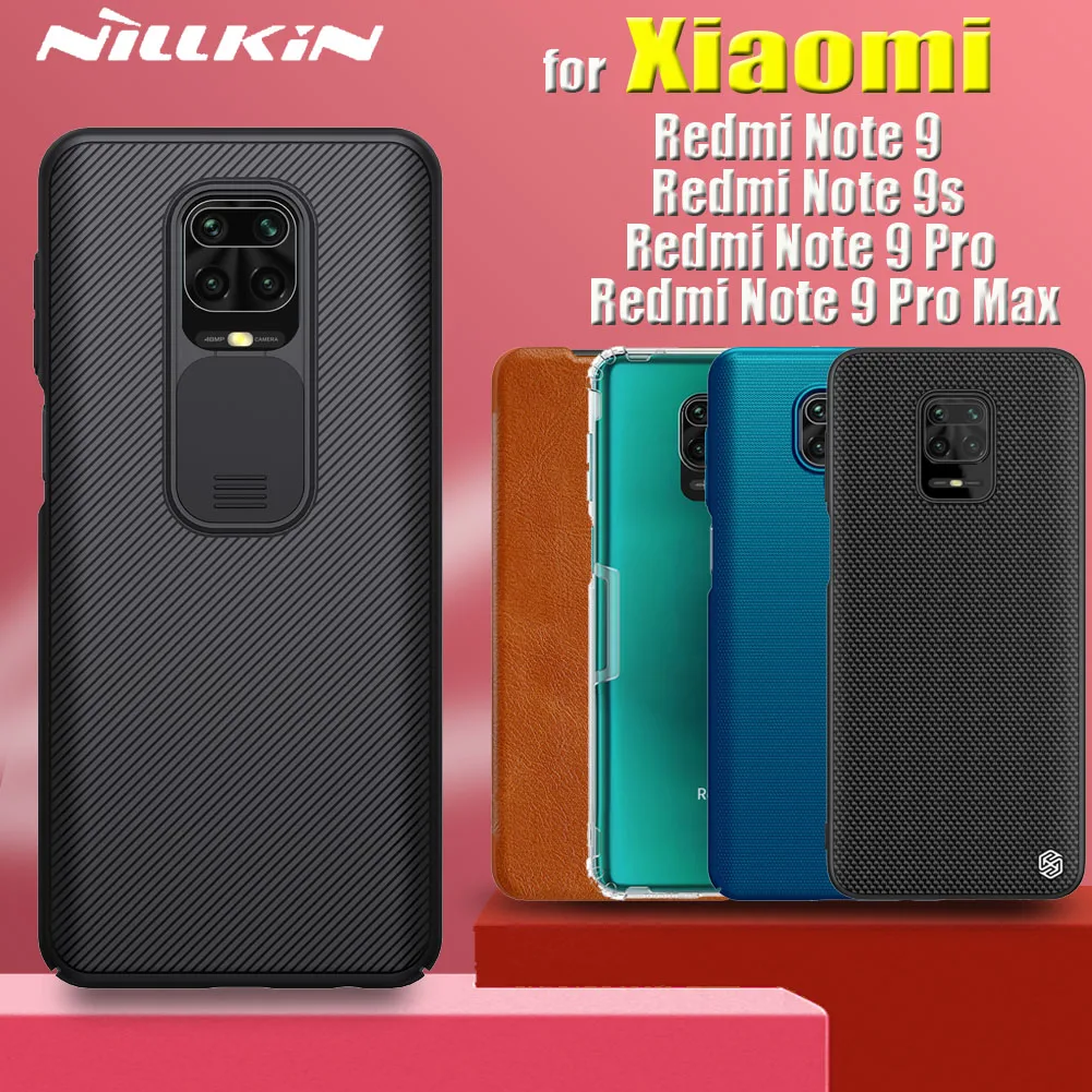 

for Xiaomi Redmi Note 9 Pro Max 9s 9T Case Nillkin Slide Camera Protect Lens Textured Frosted PC Soft TPU Leather Cover Funda