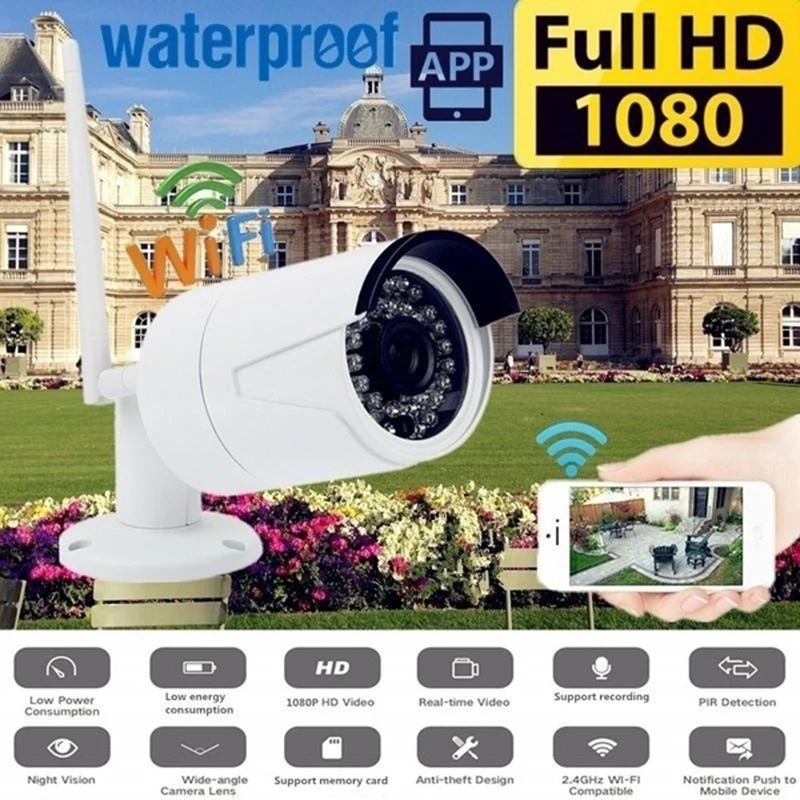 Камера видеонаблюдения 1080P Wi Fi IP Onvif 2.0MP HD Погодостойкая инфракрасная ночное