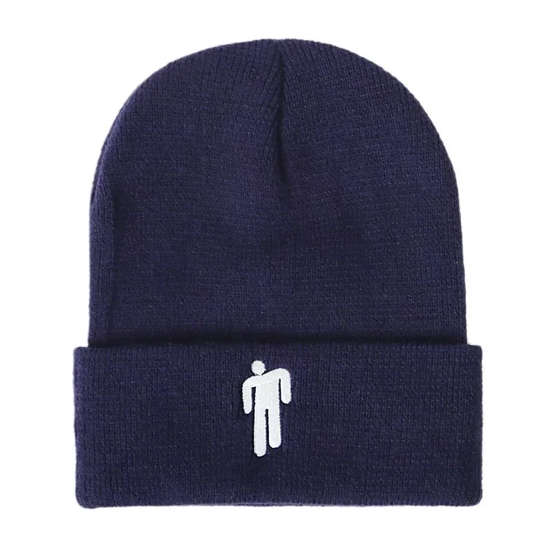 Тёмно-синий Зимняя однотонная вязаная шапка Billie Eilish Beanie, Повседневная Хип-хоп шляпы для мальчиков и девочек, шапка 19 цветная ткань, аксессуары, теплые шапки - Цвет: Тёмно-синий