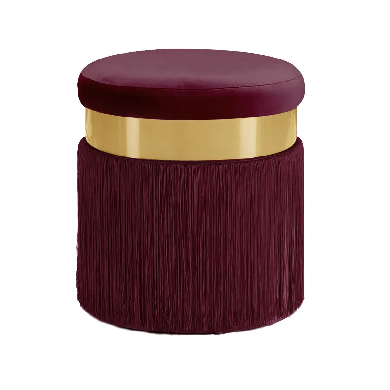 Nordic Vintage Luxury Golden Iron Metal Home Stool Ottoman Dressing Chair Footstool Soft Velvet Fabric Kid Bed Living Room Sofa - Цвет: Красный