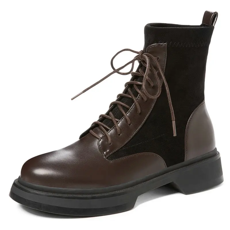 

Женские мотоциклетные ботинки на низком каблуке, кожаные ботильоны в стиле пэчворк, вечерняя вечерние на массивной платформе для женщин, 2022