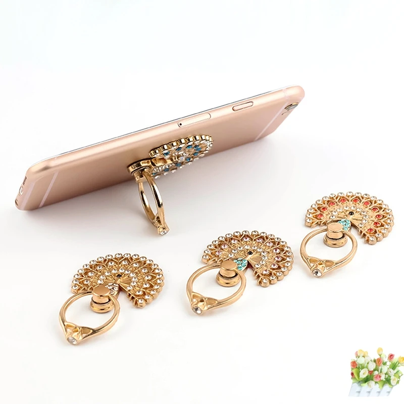 Павлин Форма Блестящий Алмазный палец стенд 360 градусов телефон металлический