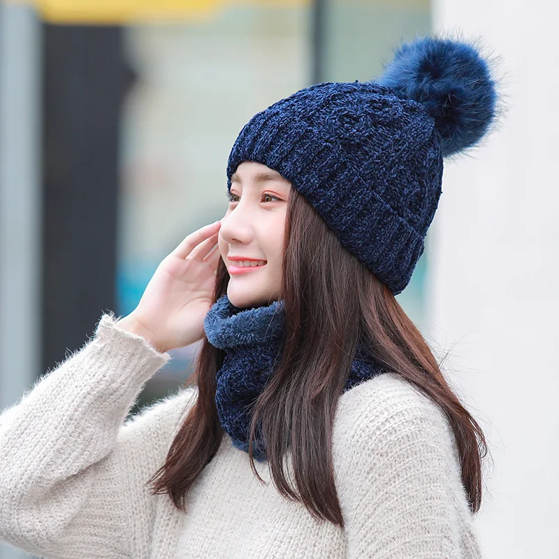 Женский комплект из шарфа и шапки Calymel Простой Трикотажный подогреватель на