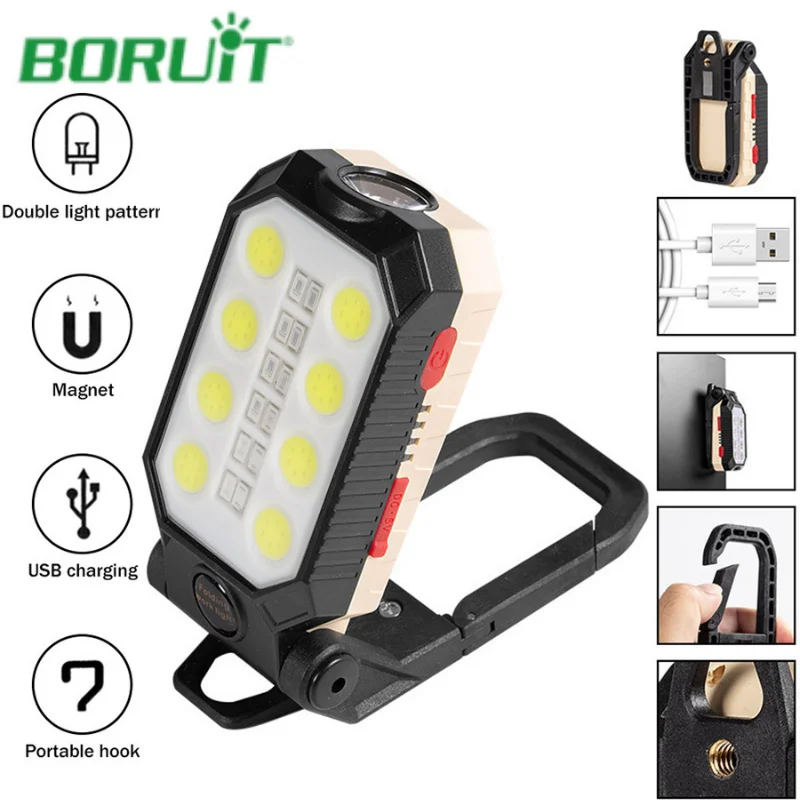 

BORUiT Portable Camp Lamp Multi-functional Magnetic Work Lights IPX6 Waterproof Brightness Adjustment COB Emergency Work Lights