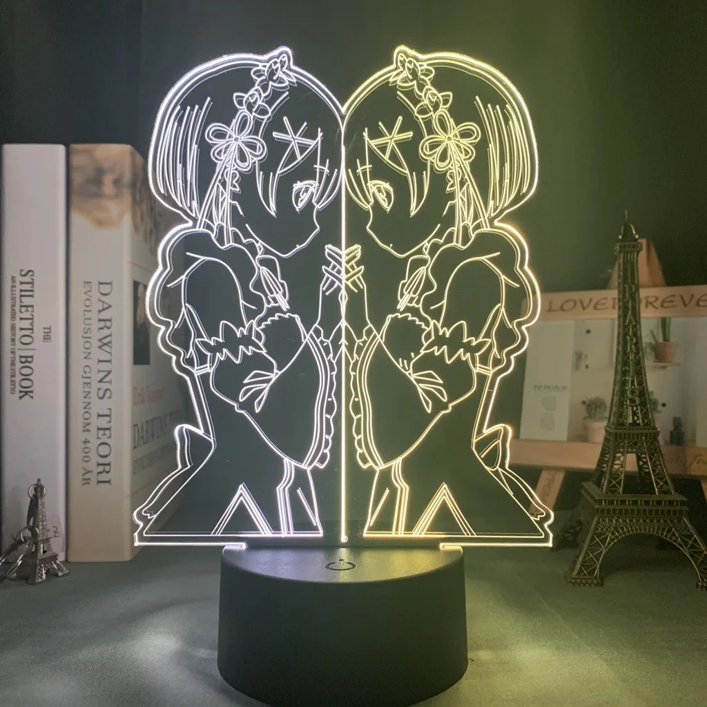 Anime 3d Lamp Rem and Ram From Re Zero Starting Life In Another World Nightlight for Bedroom Decor Birthday Gift Led Night Light | Лампы и