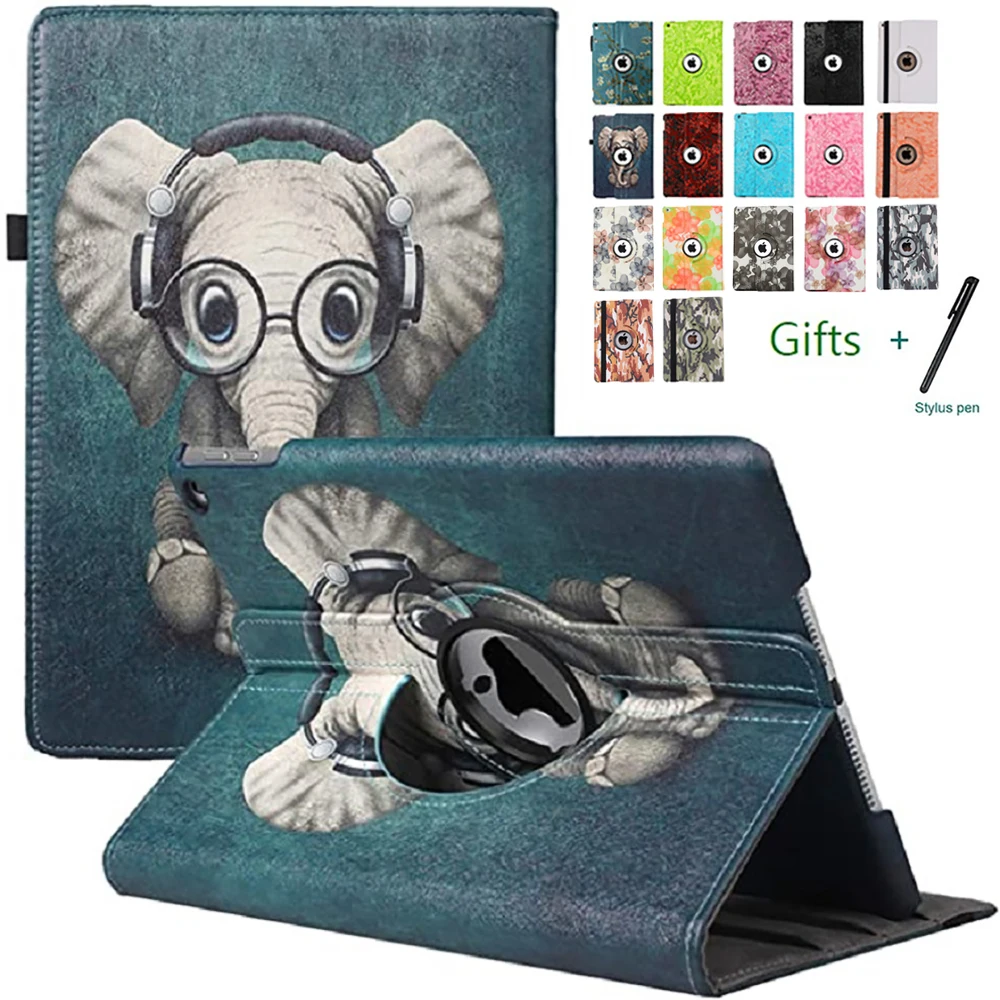 

360 Rotating Tablet Case for iPad 2/3/4/iPad(7th/8th Gen)10.2"/iPad(5th/6th Gen)9.7"/ipad 10.5" Bracket Protective Cover+Stylus