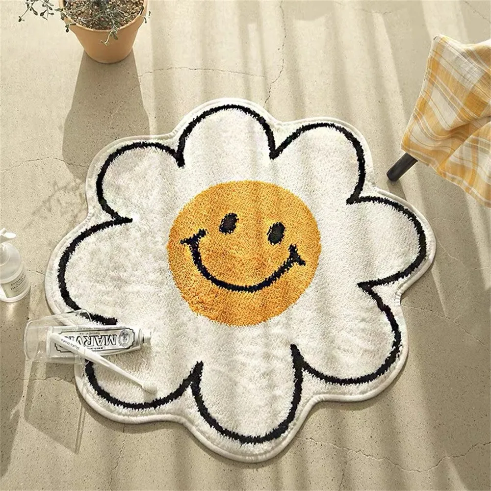 

1PC Nordic Sunflower Shape Carpet Bathroom Non-slip Floor Mats Plush Doormat Home Textile Decoration
