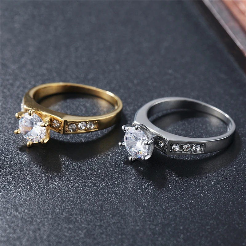 

Retro Punk 6mm Stainless Steel Finger Rings For Women Men's Gift Gothic Jewelry Fashion AAA Cubic Zirconia Wedding Band Anel