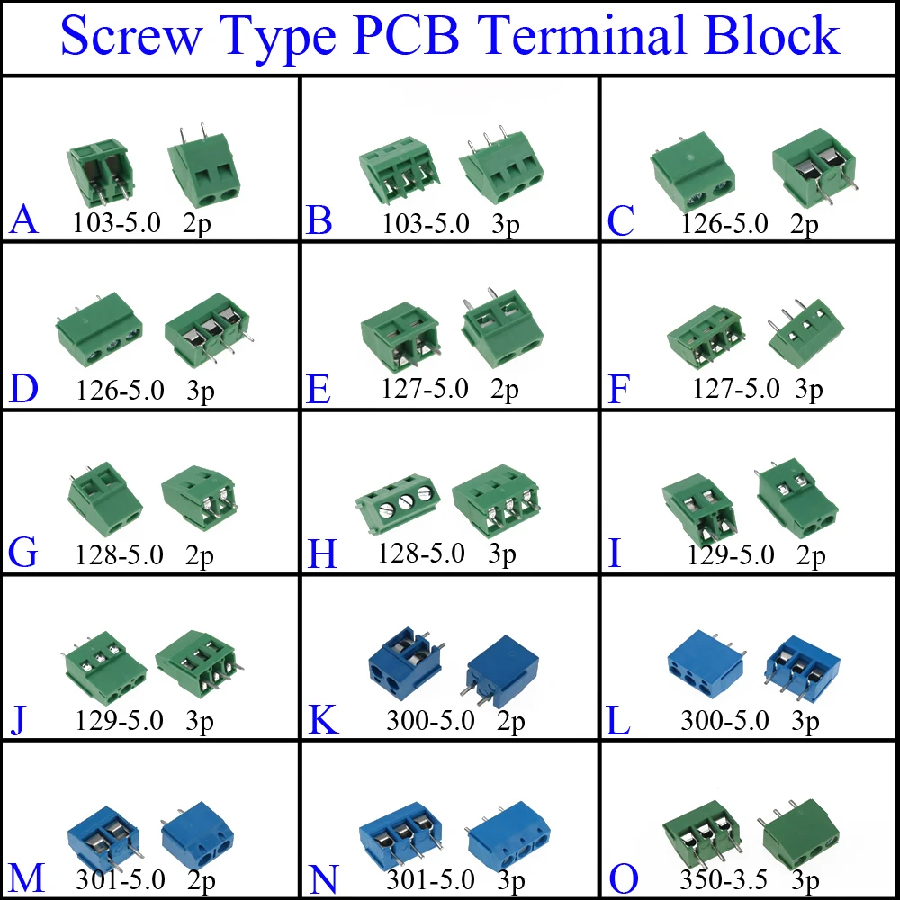 

YuXi 103-5.0 126-5.0 127-5.0 128-5.0 129-5.0 300-5.0 301-5.0 350-3.5 2p 3p /2pin 3pin Screw PCB Terminal Block Connector