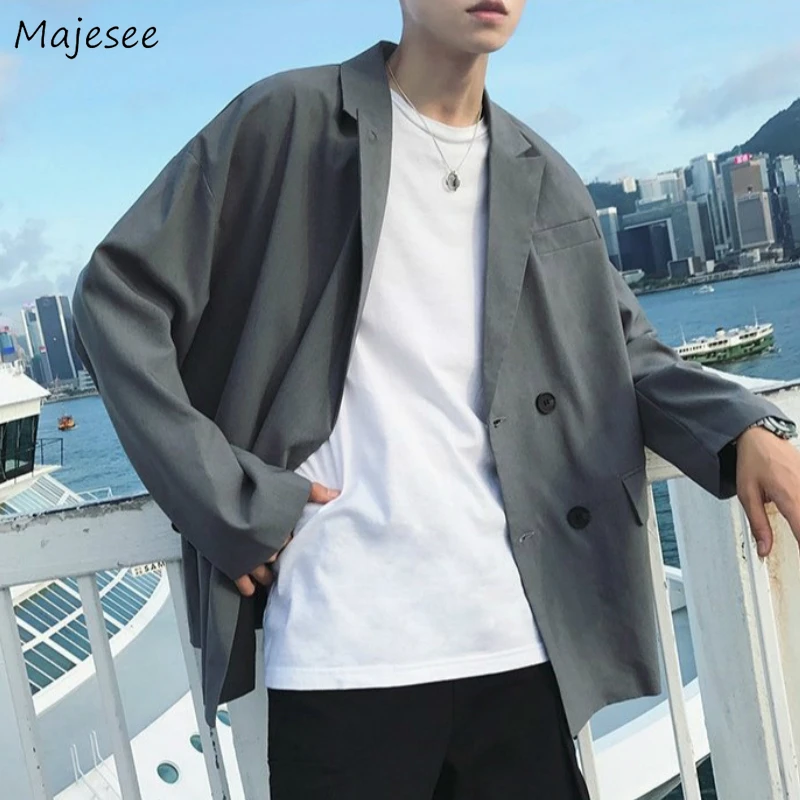

Мужские однобортные блейзеры, Весенняя корейская модная свободная Мужская Верхняя одежда для отдыха, простая универсальная шикарная одежд...