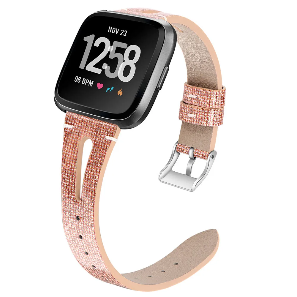 Блестящий Браслет из искусственной кожи для Fitbit Versa смарт браслет ремешок часов