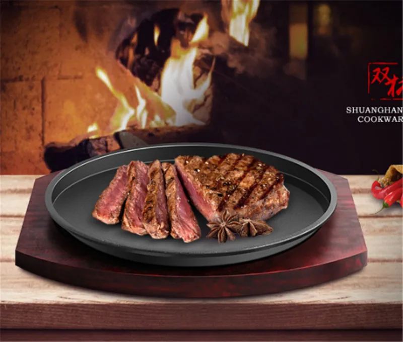 Круглая чугунная подставка для жарки стейков поднос эмалированная тарелка