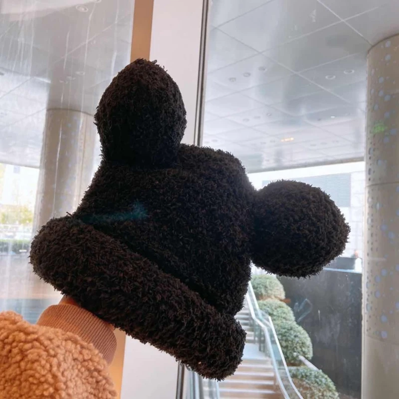 

Autumn Winter New Ins Style Lovely And Interesting Warm, Windproof Cold Resistant Bear Ears Plush Hat Basin Cap Woman Girl