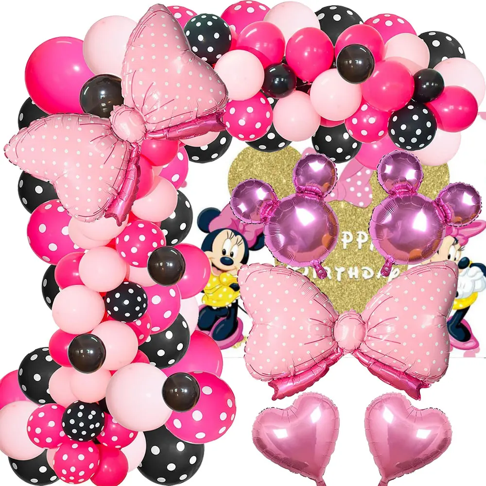 

119pcs Minnie Mouse Theme Balloon Garland Arch Kit Pink Black Mickey Heart Balloon Decoration for Girls Birthday Party Decor