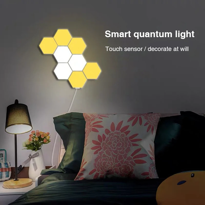 

LED 6/12pcs RGB USB Quantum Lamp Splicing Hexagonal Wall Lamps Creative Touch Double Control Colorful Wall Honeycomb Decor Light