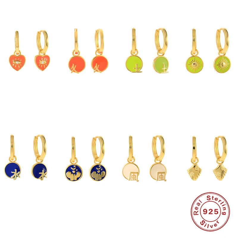 

CANNER Round Oil Drop Pendant With Print Earrings Hoop Creative Trend S925 Silver Ear rings For Girl Women 2021 Pendientes Aros