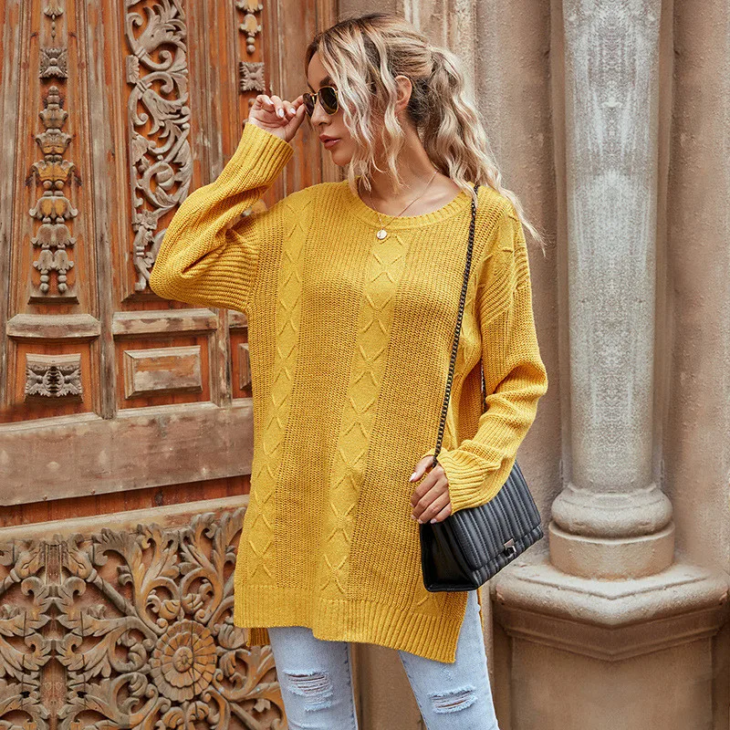 

Winter Fashion Irregular Women Sweater 2020 Elegant Casual O-neck Loose Long Knitted Sweater