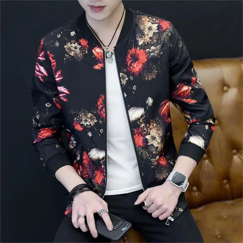

2019 Spring Autumn New Arrival Mens Jackets Printed Flower Chamarras Para Hombre Slim Fit Casual Men Coat Designer Clothes 6XL