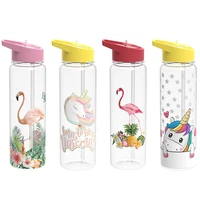 720ml cute plastic water bottles with straw leakproof cartoon unicorn flamingo bpa free thicken water bottle for girls kids