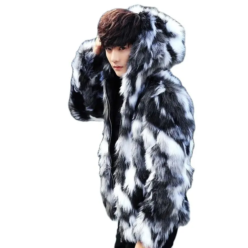 CW Winter Male Fur Overcoat Mens Fur Coats with Hood FurParka Oversized Men Fur Overcoat Warm Faux Fur Jacket Men S-3XL