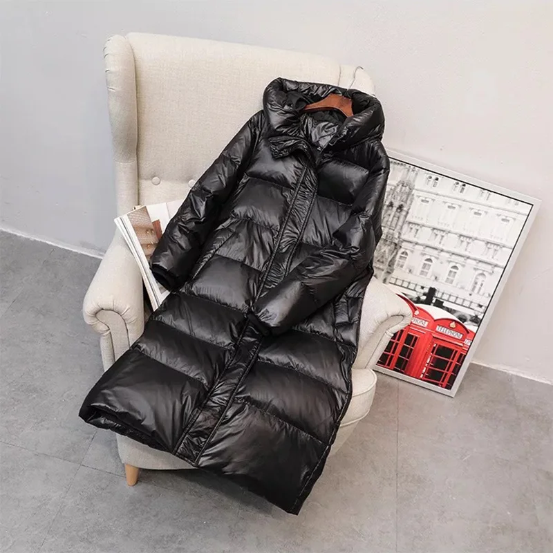 

Women White Duck Down Jacket Fashion Thick Warm Long Winter Coat Women Hooded Female Parka Snow Outwear Puffer Jacket Waterproof