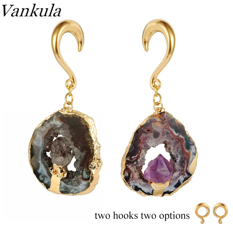 

Vankula Natural Stone Ear Plugs Tunnel Stainless Steel Ear Hook Piercing Ear Weight Hangers Pair Selling