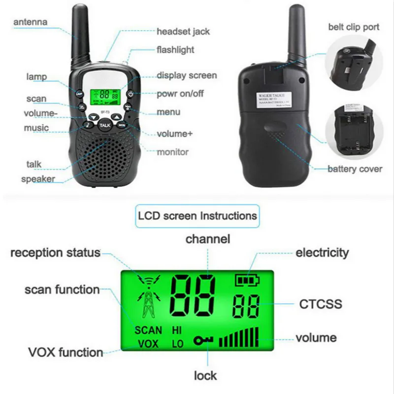 2 pcs baofeng children mini walkie talkie bf t3 5w 1800mah ptt portable ham cb 2 way radio communicator uhf transceiver free global shipping
