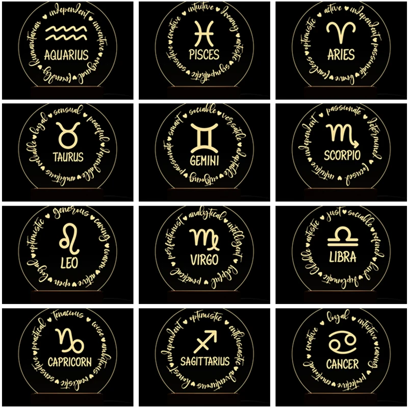 

12 знаков зодиака настольная лампа акриловая доска USB СВЕТОДИОДНЫЙ Ночник светильник Созвездие украшения товары для рукоделия