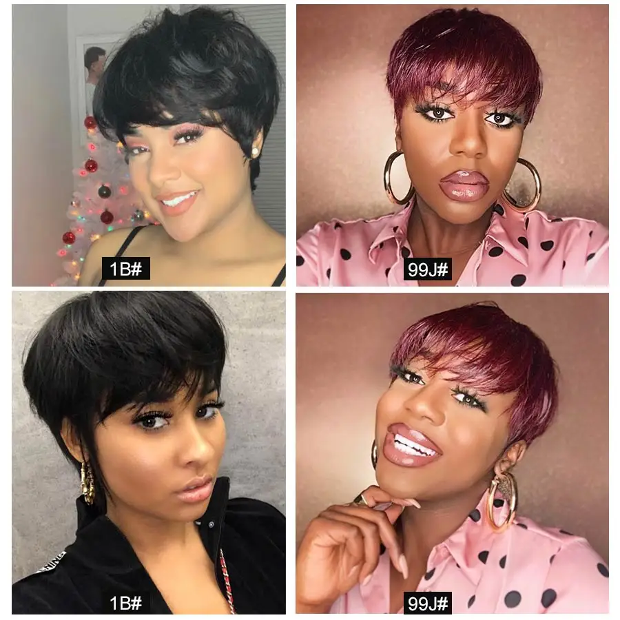 Короткие прямые волосы Ребекка Парик перуанские Реми человеческие полные парики