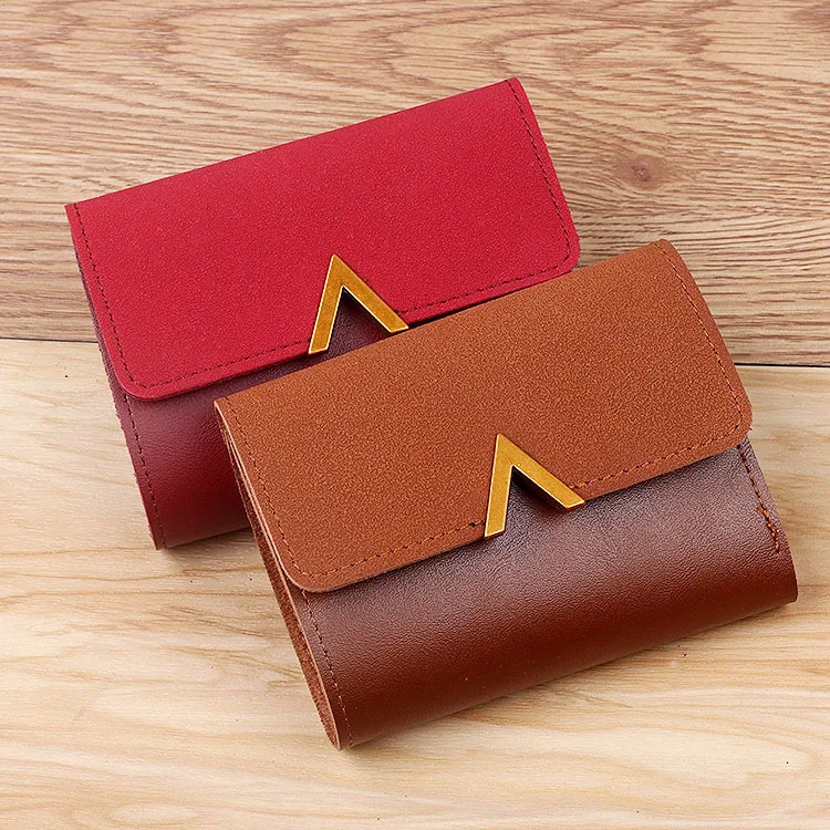 Новый ретро короткий кошелек Женский матовый для карт Прошитый металлический