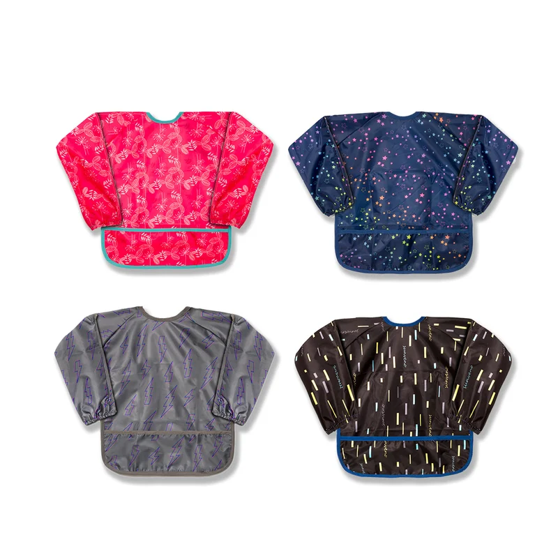 

Bandana Bibs Cute Geometric Flower Baby Bibs Waterproof Infant Eating Children Drawing Long Sleeve Apron Baby Self Feeding Bib