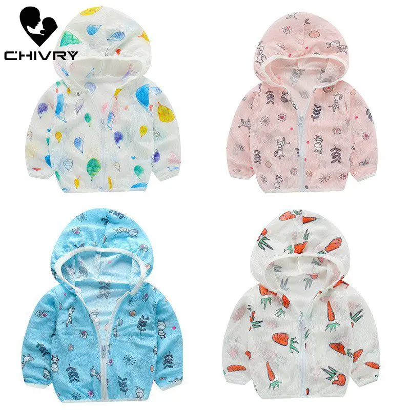 

New 2019 Children's Hooded Sun Protection Clothes Summer Autumn Baby Boys Girls Thin Coat Cartoon Kids Beach Sun Jacket Outwear