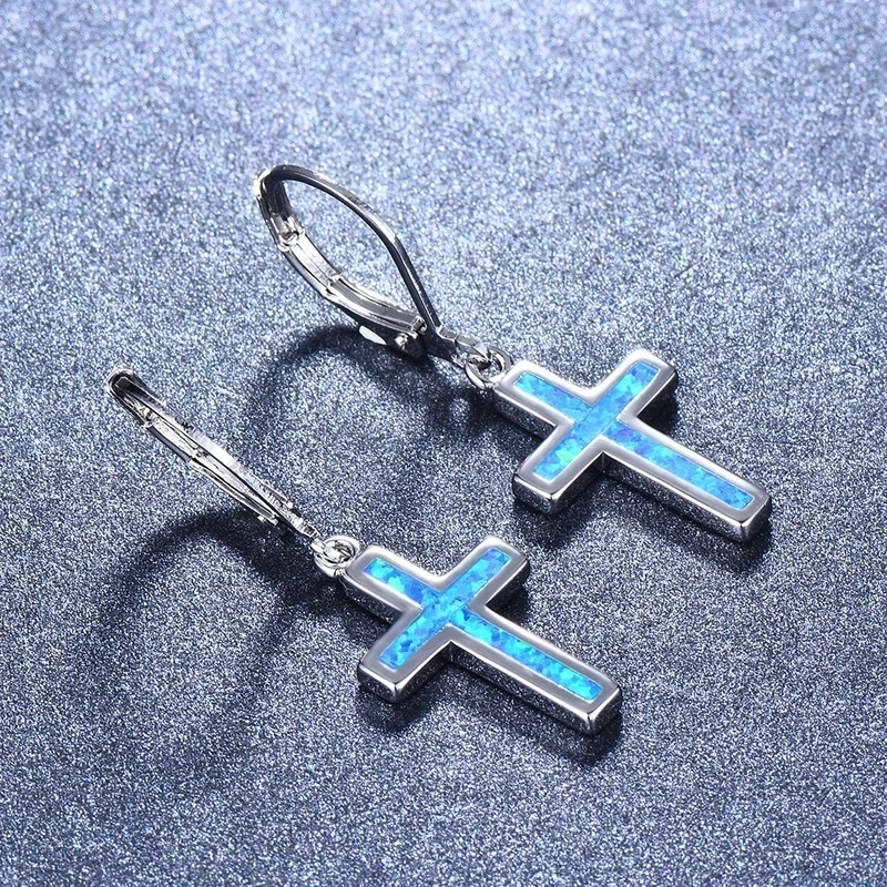 

New Simple Luxury Exquisite Cross Opal Earrings Female Romantic Wedding Jewelry Charm Valentine's Day Accessories Gift Wholesale