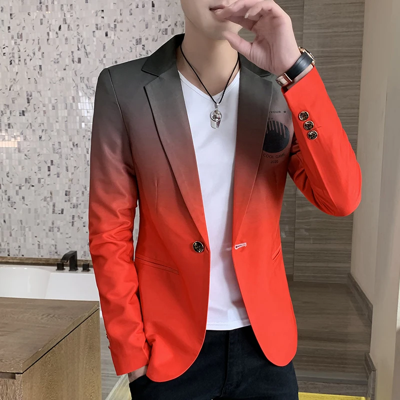 Мужской небольшой костюм с принтом Корейская версия воротником-стойкой