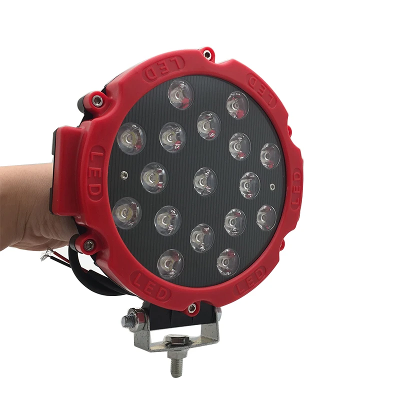 2X 7 inch 7'' 51w 12V 24V led work light bar black red 4x4 offroad car spot Flood beam for J eep truck Auto 4X4 ATV Boat |