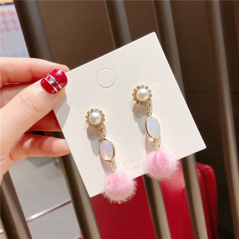 Осень Зима Милая имитация жемчуга горный хрусталь Hairball студенческие Висячие