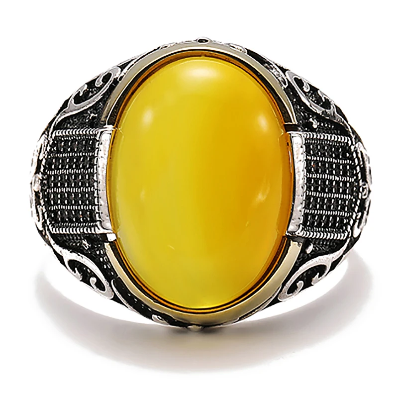 

Vintage Personality Domineering Yellow Stone Court Style Rings for Men Printed Jewelry