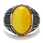 Мужское кольцо с янтарным желтым камнем, в стиле ретро