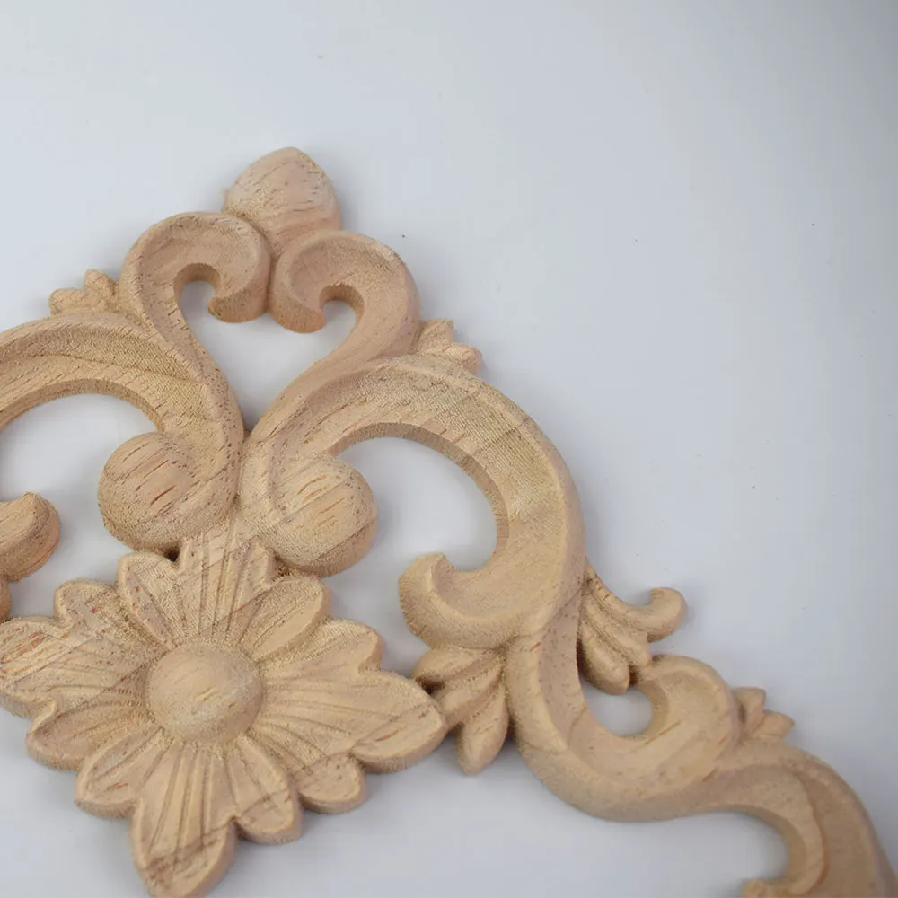 

4PCS Floral Wood Carved Corner Applique Wooden Carving Decal Furniture Cabinet Door Frame Wall Home Decoration Accessories 20cm