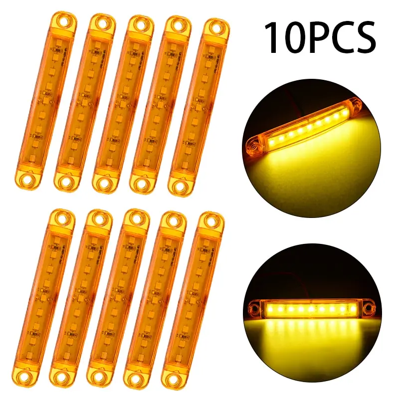 

10 шт 24V 9LED автомобиля грузовика, автобуса, янтарный Габаритные огни Водонепроницаемый маркер Предупреждение отложным воротником сигнальные лампы 10x1,5 см DIY аксессуары