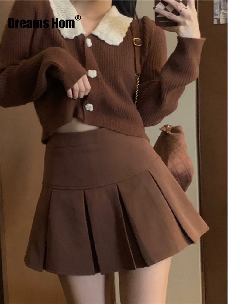 

Женский вязаный костюм с юбкой и укороченной юбкой, теплый элегантный свитер в Корейском стиле, Осень-зима 2021