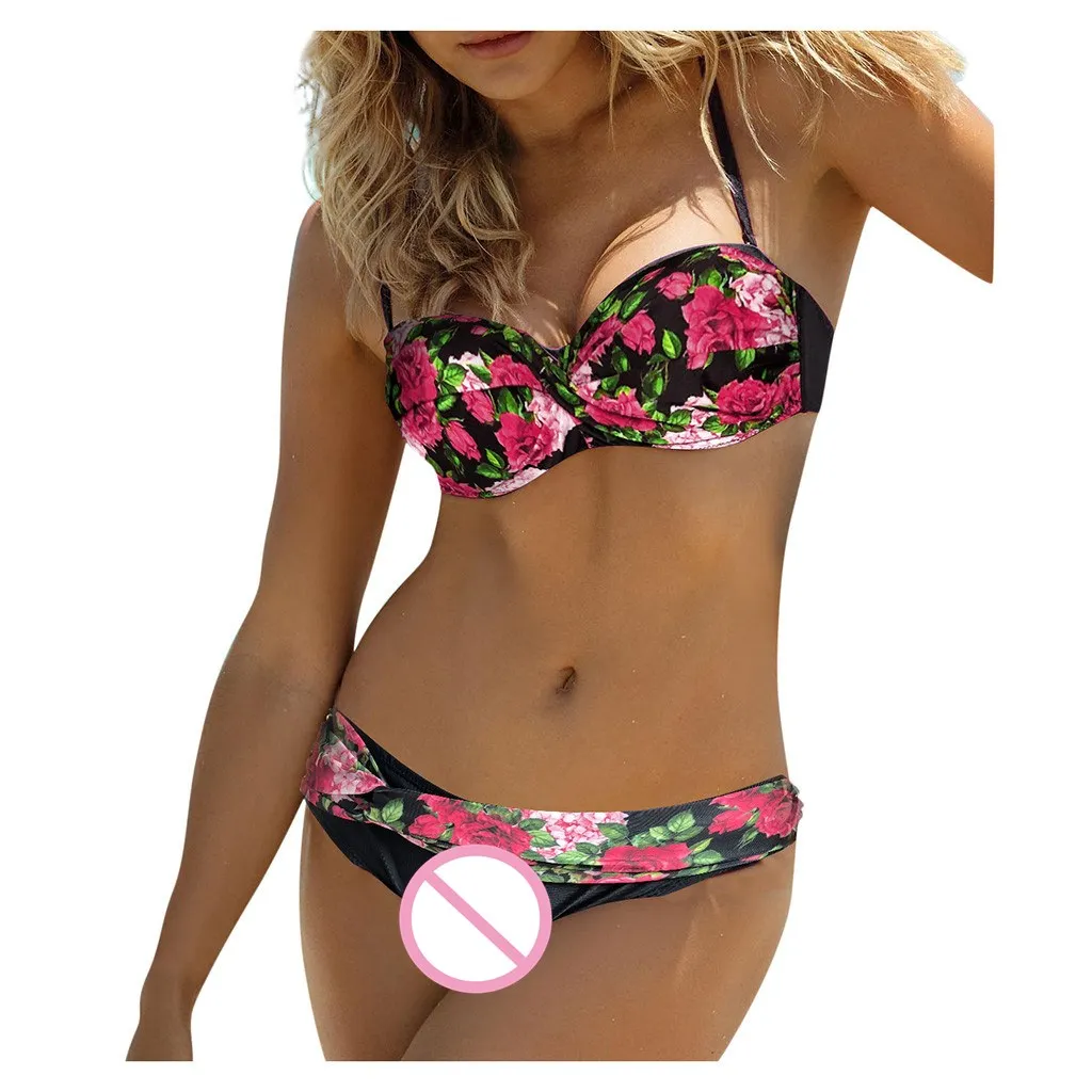 Женский купальник с цветочным принтом CHAMSGEND Пляжная пляжная одежда высокой