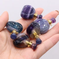 natural stone perfume bottle pendant natural fluorites essential oil diffuser pendant charms for women jewerly necklace 25x40mm