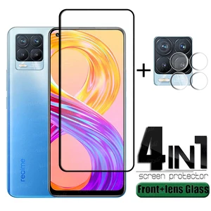 4 in 1 for oppo realme 8 pro glass for realme 8 pro tempered glass screen protector for oppo realme c20 c21 7 8 pro lens glass free global shipping