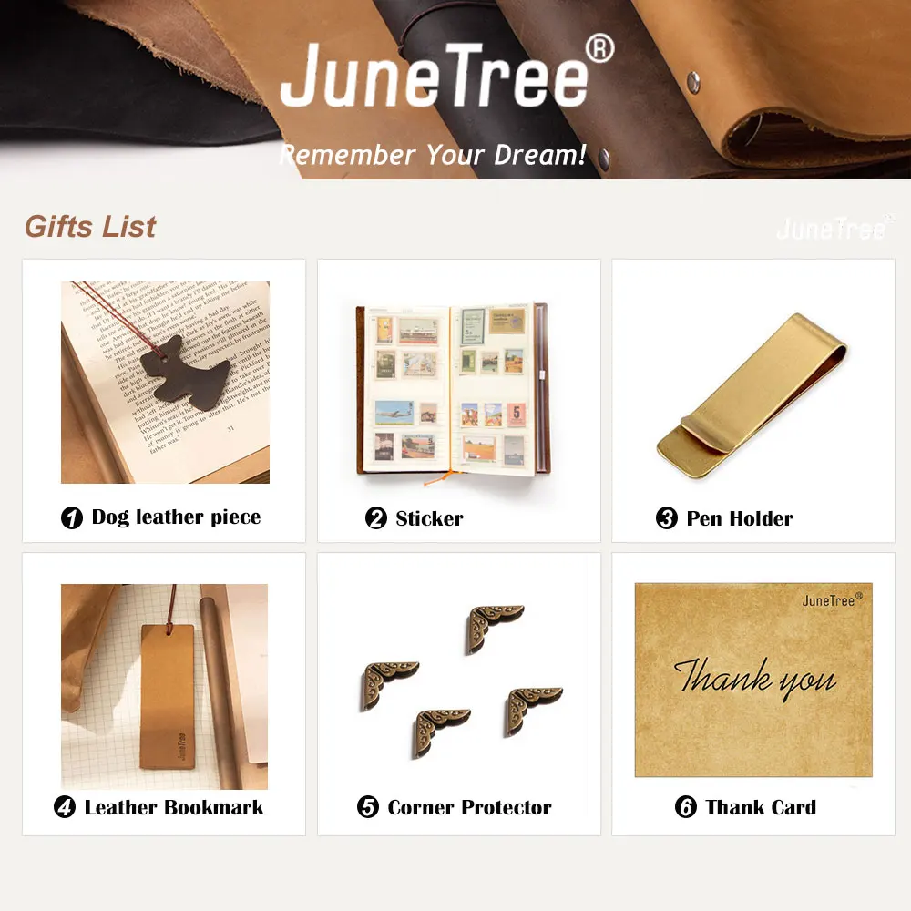 Блокнот А5 из натуральной кожи ручной работы junetree винтажный в стиле ретро для