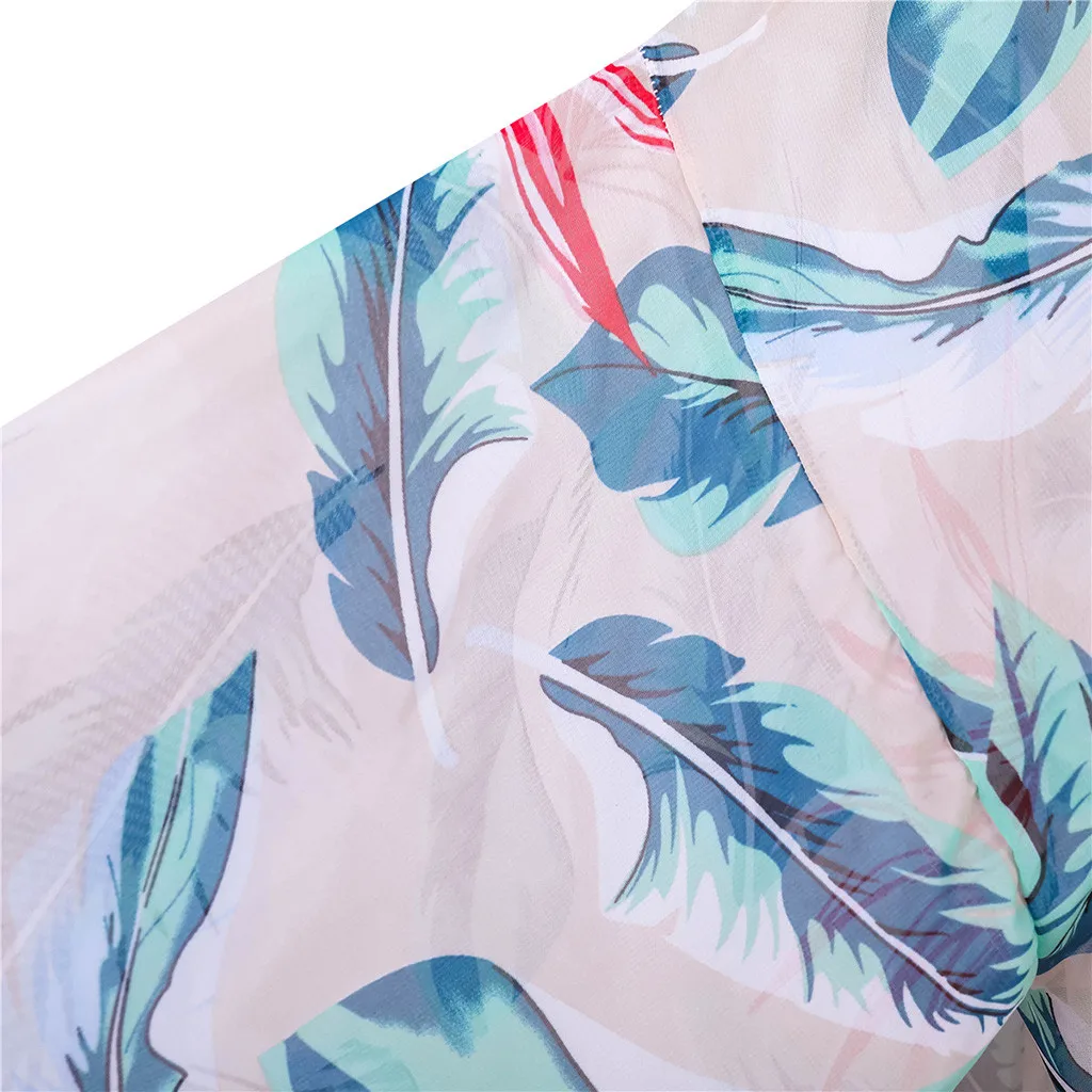 

Beach Wear Ladies Fashion Leaf Print Fresh Chiffon Sun Cover Up Beach Woman Bathing Suit Summer Dress 2021