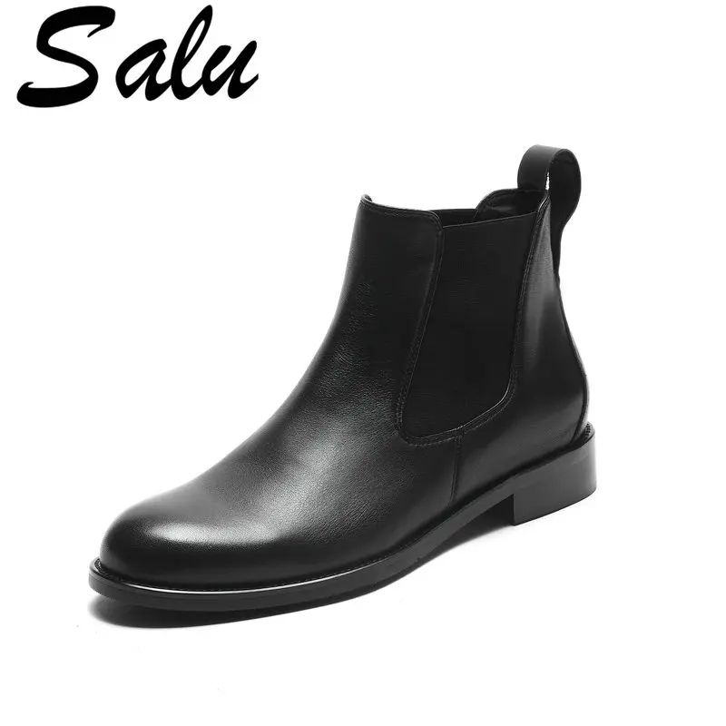 Salu/Ботинки Челси Женские классические ботильоны из натуральной кожи с круглым
