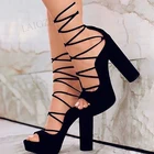 SEIIHEM женские сандалии с открытым носком из искусственной замши на высоком квадратном каблуке Туфли-лодочки на шнуровке Лето 2022 женская обувь большого размера 41 45 50 52