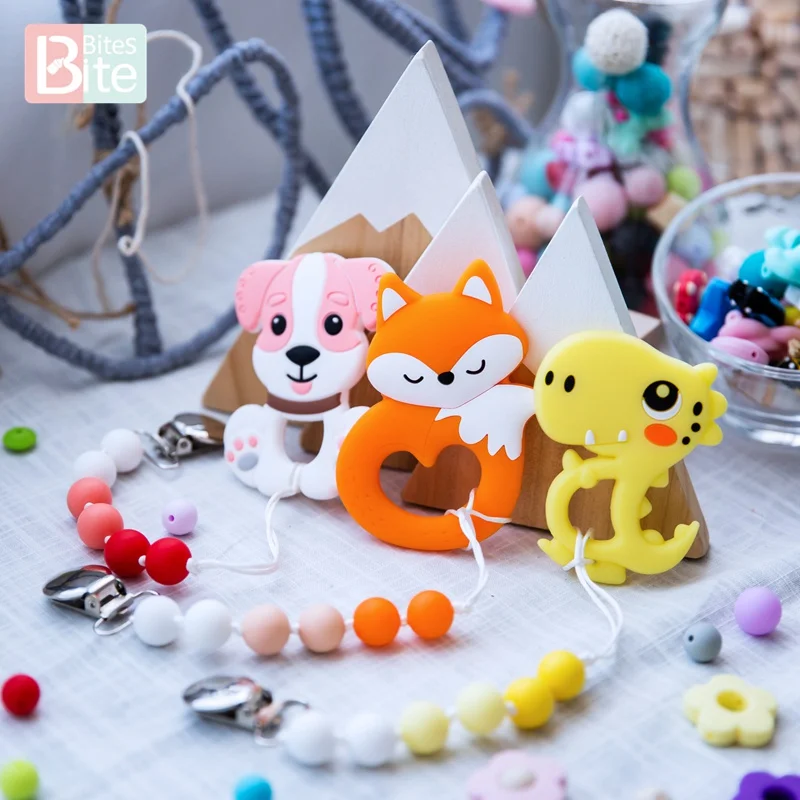 Bite Bites 1pc Pacifier Clip Chain Baby Silicone Teether Fox Animal Soother Clasp Food Grade Perle Rodent Nipple Holde | Мать и ребенок